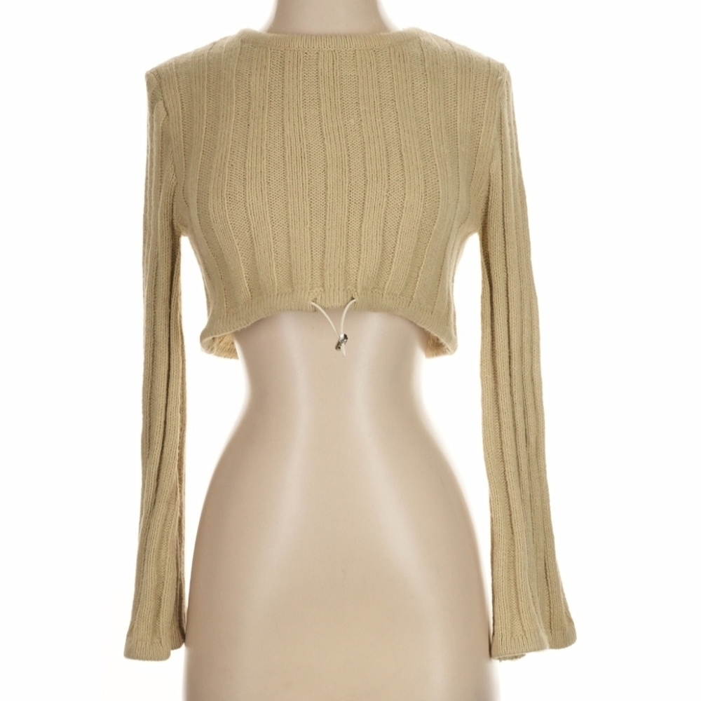 NWT ZARA Tan Cropped Ribbed Knit Sweater - Picture 2 of 6